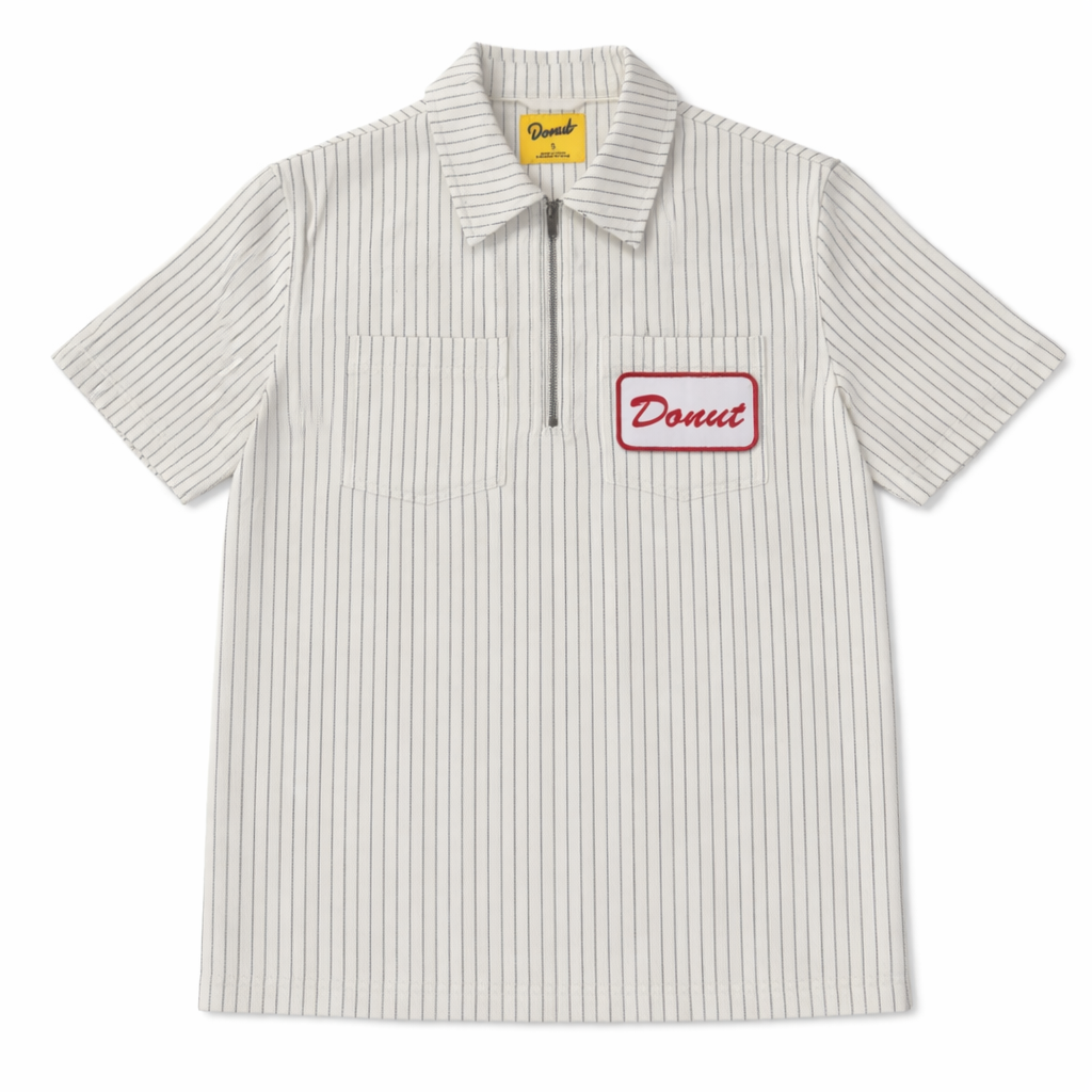 Donut Pinstripe Qtr Zip Workshirt Natural