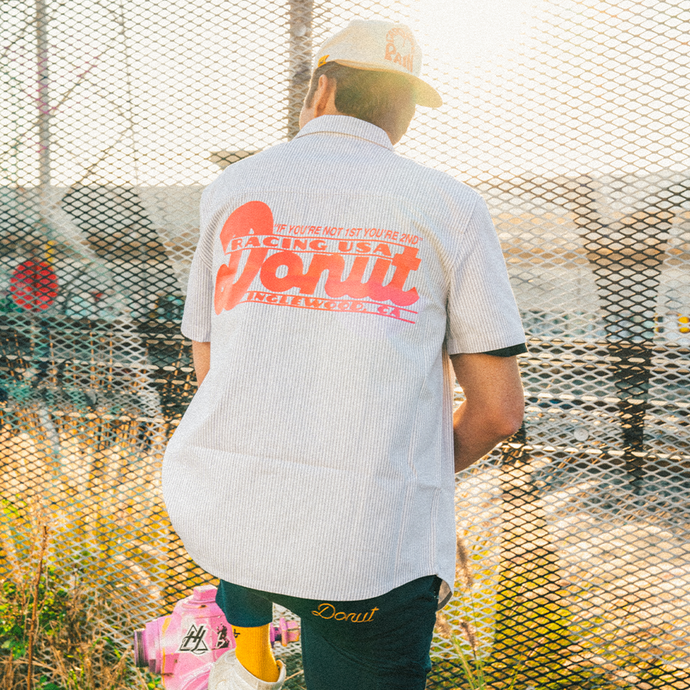 DONUT RACING USA PINSTRIPE WORK SHIRT In Use 1