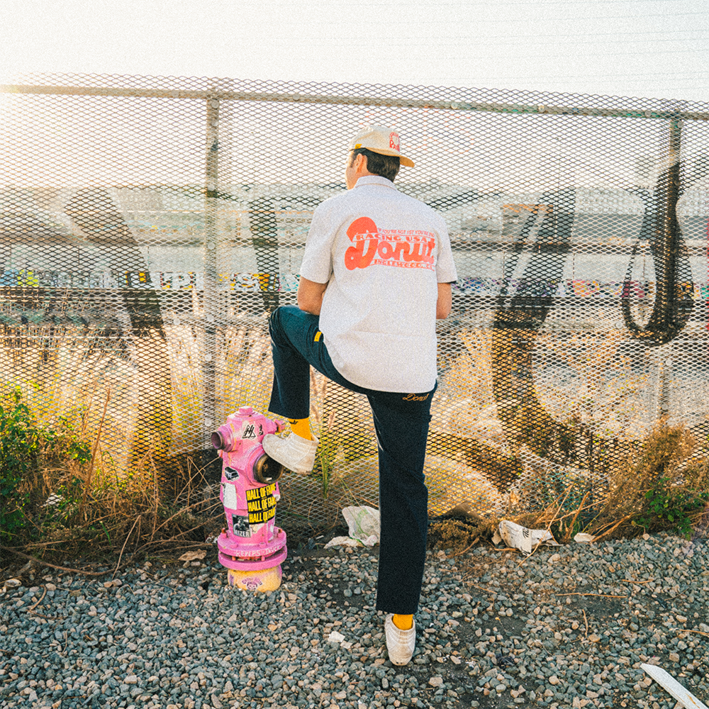 DONUT RACING USA PINSTRIPE WORK SHIRT In Use 2